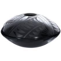 Mata Ortiz Pottery Hand Coiled Black on Black Saucer by Mary Chavira 0265