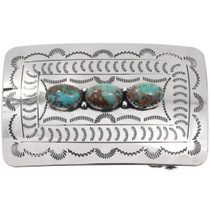Number Eight Turquoise Silver Belt Buckle Hand Stamped 0870