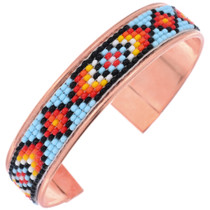 Beaded Turquoise Navajo Pattern Copper Bracelet 48870