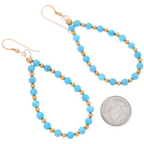 Navajo Turquoise Gold Dangle Hoop Earrings Artist Lula Begay 48876