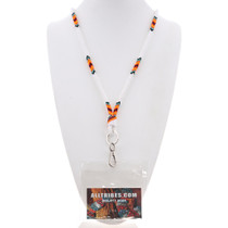 Beaded White Lanyard Tribal Style For Badge or ID 0212