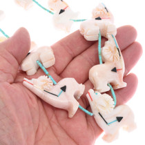 Hand Carved Ram Fetish Turquoise Heishi Beaded Zuni Necklace 48900