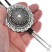 Sterling Silver Repoussé Scalloped Concho Bolo Tie 48905