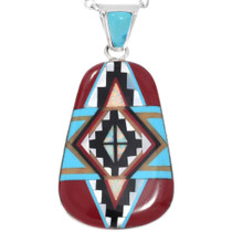 Coral Turquoise Geometric Inlay Pendant 48907