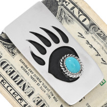 Turquoise Silver Bear Paw Print Money Clip 48911