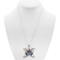 Inlaid Butterfly Multi Stone Pendant Sterling Silver with Chain 0141