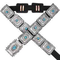 Navajo Spiderweb Turquoise Sterling Silver Concho Belt 48925