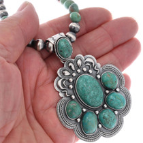 Kingman Blue Turquoise Sterling Pendant Necklace Beaded Desert Pearl 0096