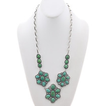 Nevada Turquoise Cluster Necklace Sterling Silver Adjustable Chain 0518