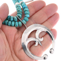 Navajo Sterling Naja Pendant Beaded Turquoise Necklace 48961