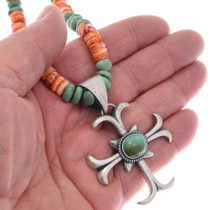 Sterling Silver Southwest Cross Pendant Turquoise Center Stone 48968