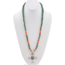 Turquoise Spiny Oyster Beaded Necklace Cross Pendant Combo 48968