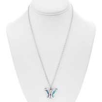 Sterling Silver Butterfly Pendant Turquoise Coral Chip Inlay 49003