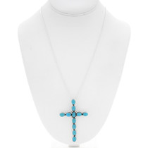 Navajo Made Sterling Silver Turquoise Cross Pendant 49013