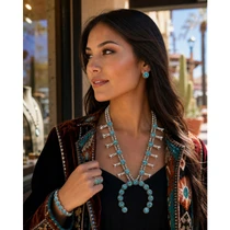 Spiderweb Turquoise Squash Blossom Sterling Navajo Set 49046
