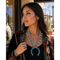 Spiderweb Turquoise Squash Blossom Sterling Navajo Set 49046