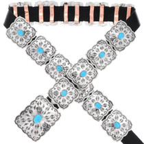 Native American Sterling Silver Turquoise Concho Belt 49047