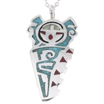 Turquoise Coral Inlay Kachina Pendant 49111