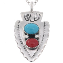 Turquoise Coral Sterling Silver Arrowhead Pendant 49117