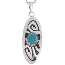 Sterling Silver Navajo Pattern Turquoise Pendant 49157