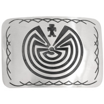 Man In The Maze Overlay Silver Belt Buckle by Calvin Peterson 0031