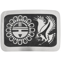 Sunface Eagle Hopi Overlay Silver Belt Buckle by Calvin Peterson 0273