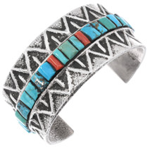 Old Pawn Navajo Sterling Silver Turquoise Inlay Bracelet 49179