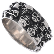 Stainless Steel Double Row Skull Ring Band 50046