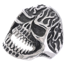 Stainless Steel Flame Skull Ring  50047