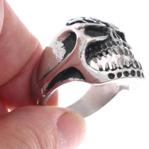 Silver Skull Ring with Flames 50047