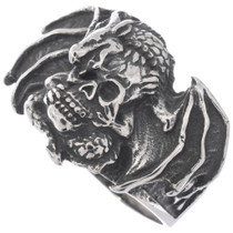 Stainless Steel Dragon Holding Skull Ring 50050