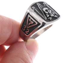 Silver Skull Ring Pirate Freemason Symbols 50056