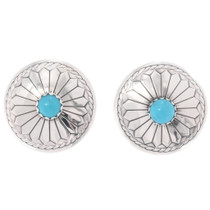 Genuine Turquoise Sterling Silver Navajo Concho Earrings 49185