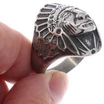 American Indian Chief Feather Headdress Biker Ring 50074