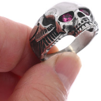 Ruby Eyed Skull Biker Ring 50080