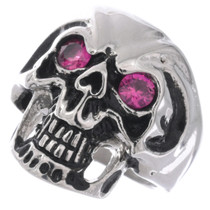 Stainless Steel Angry Skull Ring with Gemstone Eyes 50081