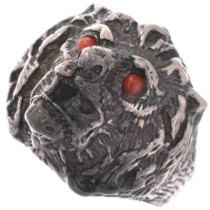 Sterling Red Eyed Lion Head Ring 50087