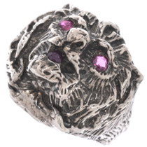 Sterling Silver Lion Ring with Gemstone Eyes 50089