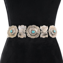 Turquoise Silver Traditional Scalloped Concho Belt 1578