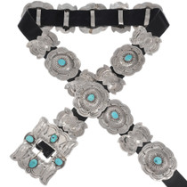 Vintage Turquoise Silver Concho Belt 49196