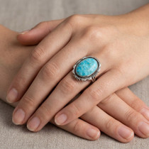 Turquoise Navajo Ladies Ring Sterling 49215