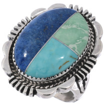Sterling Turquoise Lapis Inlay Navajo Ring 49216