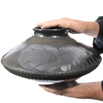 Black on Black Mata Ortiz Corrugated Pottery Collectible by Chela Sandoval 0049