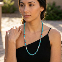 Southwest Sterling Silver Turquoise Beaded Necklace 49226