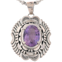 Amethyst Hand Stamped Vintage Navajo Pendant Sterling Silver by Delvin John 0470