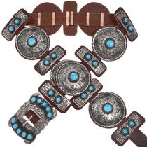 Natural Sleeping Beauty Turquoise Navajo Silver Concho Belt by Garrison Boyd 0045
