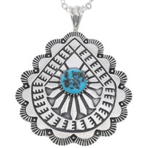 Turquoise Nugget Scalloped Pendant Sterling Silver with Chain 1322