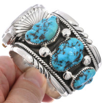 Old Pawn 70s Natural Kingman Turquoise Watch Bracelet Cuff by Robert and Bernice Leekya 0029