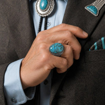 Real Turquoise Sterling Silver Mens Ring 49300