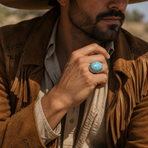 Kingman Turquoise Mens Ring Sterling Silver 49301